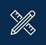 DESIGN-&-PLANNING A white pencil and ruler on top of a blue background.